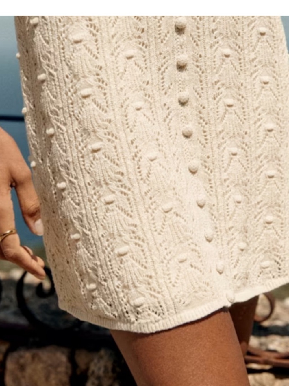 Sezane Willa Mini Dress Sleeveless Crochet Knit Bobble Cotton Cream Size Medium - Picture 7 of 14
